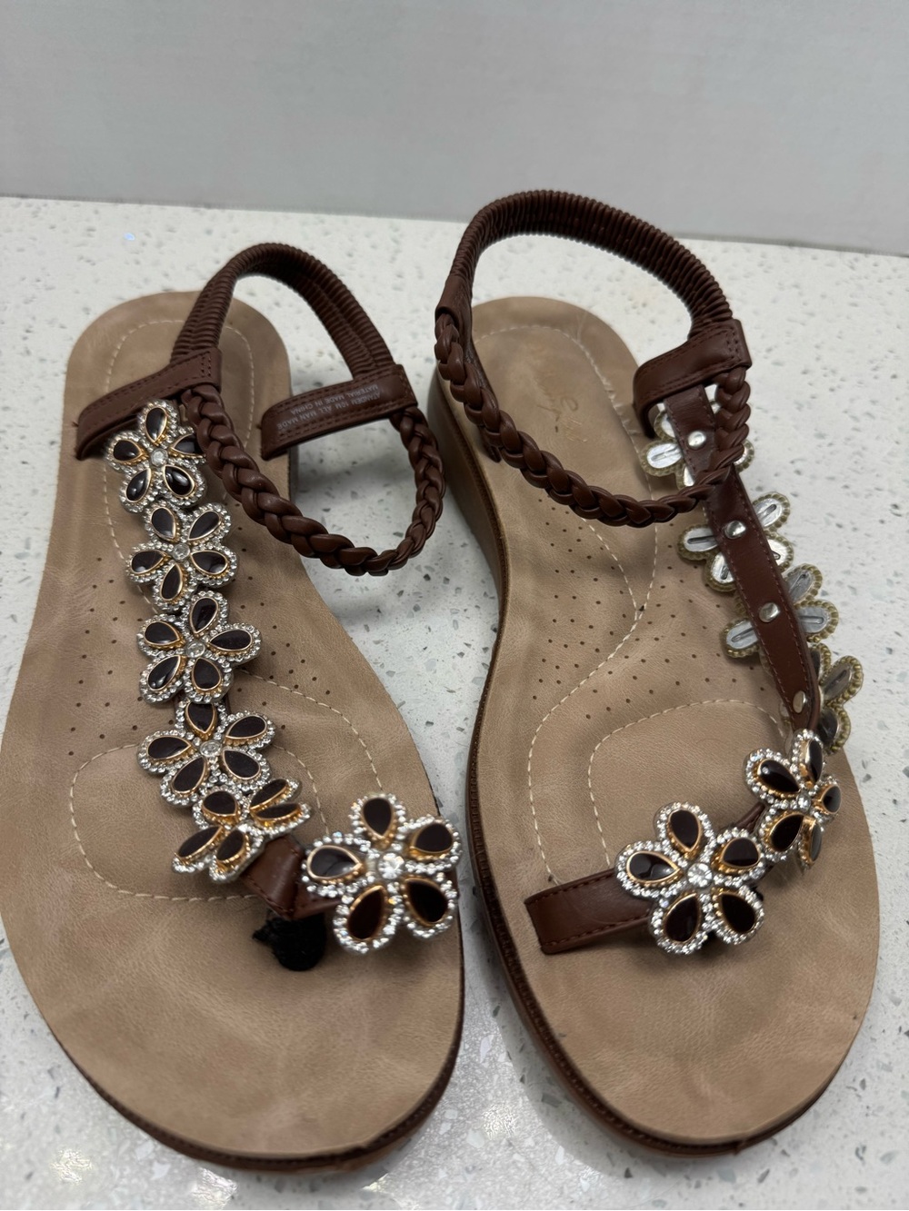 Women's Brown Floral Embellished Sandals